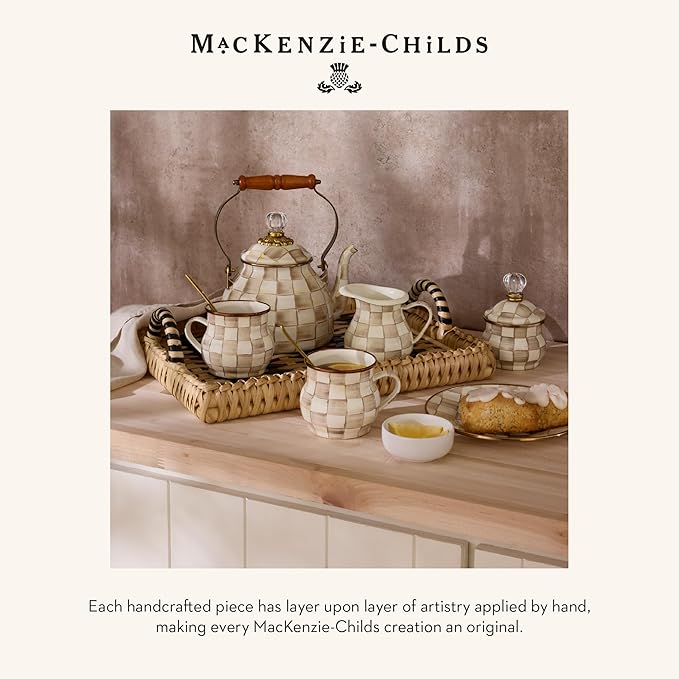 MACKENZIE-CHILDS Enamel Herb Pots, Small Plant Pots for Herbs or Flowers, Set of 3, Brown-and-White Mocha Check-Ruum Studio Home