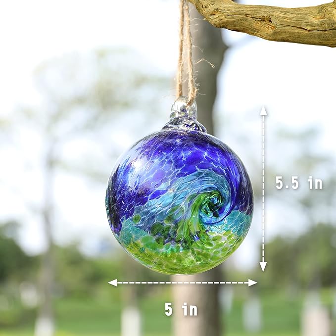 VCUTEKA Hanging Garden Gazing Ball, Hand-Blown Glass Witch Ball for Outdoor Garden Décor, 6" Colorful Swirl-Ruum Studio Home