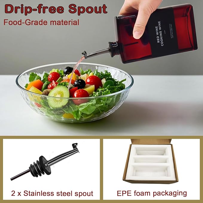 Olive Oil Dispenser Bottle for Kitchen, UV-Protected Dark Glass 11.8oz, Oil and Vinegar Dispenser Set, Soy Sauce Dispenser, Coffee Syrup Bottles- 11.8oz, Set of 2-Ruum Studio Home