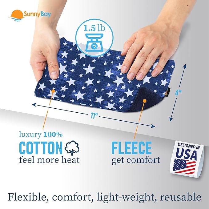SunnyBay Small Microwave Heating Pad, Microwavable Versatile Cold/Heated Neck and Shoulder Wrap for Back Pain and More, Moist Heat Cotton-Fleece Pad with Flax Seed Filling, 6x11 in, Blue Stars-Ruum Studio Home