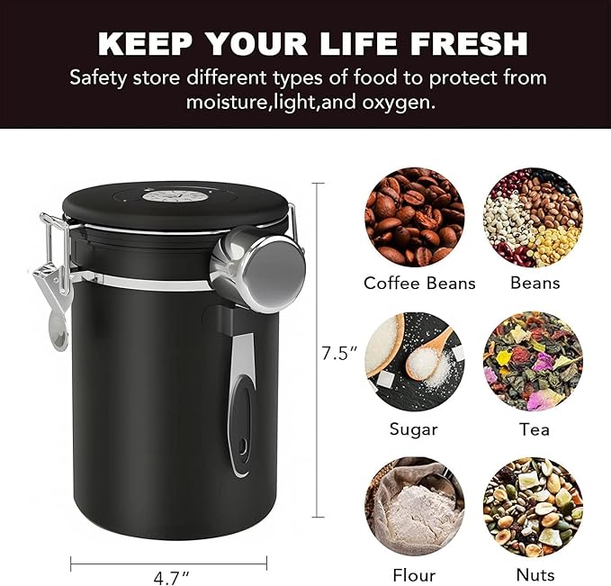 ShanSon Coffee Canister Airtight Coffee Container Stainless Steel Coffee Bean Storage Container with Scoop Coffee Canister for Beans Grounds Sugar Flour Tea Cereal,22OZ, Black-Ruum Studio Home
