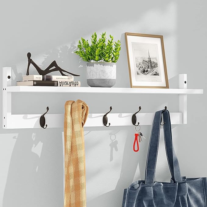 AMBIRD Wall Hooks with Shelf | Entryway Hanging Wood Coat Hooks | Wall-Mounted Rack with 5 Dual Hooks | Bathroom, Living Room, Bedroom (Modern).-Ruum Studio Home
