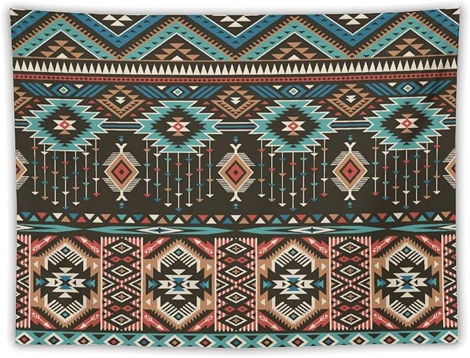 HZOHNAGO Aztec Tapestry Turquoise Blue and Brown and Native American Tribal Pattern Printed Wall Tapestry Wall Hanging for Bedroom Living Room Dorm 80" W x 60" H-Ruum Studio Home