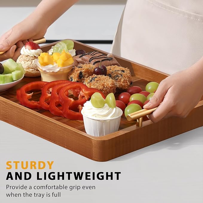 Wooden Serving Tray with Handles Mat, Decorative Coffee Table Trays, Wood Ottoman Tray for Serving Food Drink Breakfast Dinner,1 Pcs-Ruum Studio Home