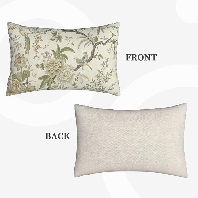 CXMEIFLY Spring Floral Birds Pillow Covers 12 x 20 Inch Set of 2 for Chinoiserie Flowers Decor Throw Pillows Sage Green Plant Outdoor Decorative Cushion Cases for Couch Bed Decorations-Ruum Studio Home