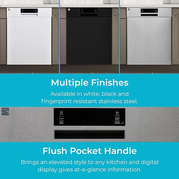 Kenmore 24" Built-in Stainless Steel Tub Dishwasher EasyFlex 3rd, SmartWash, UltraWash Plus, TurboDry, and Adjustable Rack, Energy Star Certified, Fingerprint Resistant-Ruum Studio Home