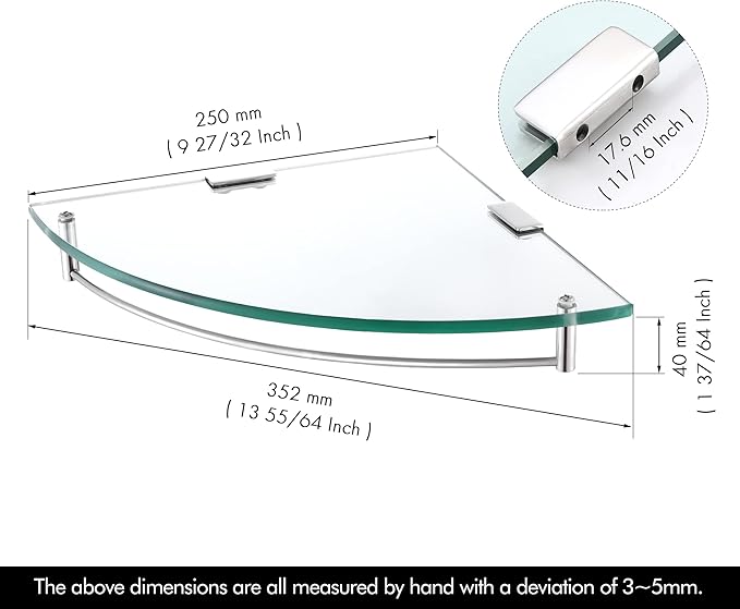 KES Glass Corner Shelf Bathroom Shelf Tempered Glass with Rail SUS 304 Stainless Steel Floating Wall Mount Bracket Polished Finish, BGS2101A-Ruum Studio Home