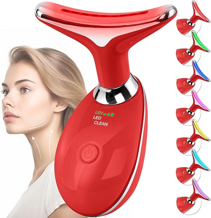 Facial Massager Red-Light-Therapy-for-Face and Neck, Face 𝖲 culpting Wand with 7 Color (Bright Red)-Ruum Studio Home