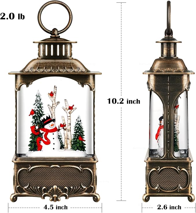 Snowman Snow Globe Lantern Christmas Decorations Gifts Auto Snowfall Glitter Music Collection Snowman Cardinal Birch Forest with 6H Timer USB/Battery Powered 10.2 inch-Ruum Studio Home
