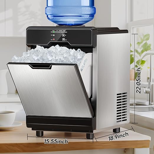 Nugget Ice Maker Countertop, 80Lbs/24H with 20LBS Ice Basket - Dual Water Inlet (Tap/Bottle), Self-Cleaning Stainless Steel Pellet Ice Machine, Chewable Ice Dispenser for Home, Kitchen, Office-Ruum Studio Home