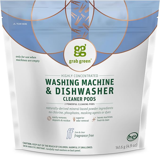 Grab Green Washing Machine Cleaner, 2 Count, Fragrance Free, Mineral Based Removes Deposits and Odors, Naturally Cleans-Ruum Studio Home