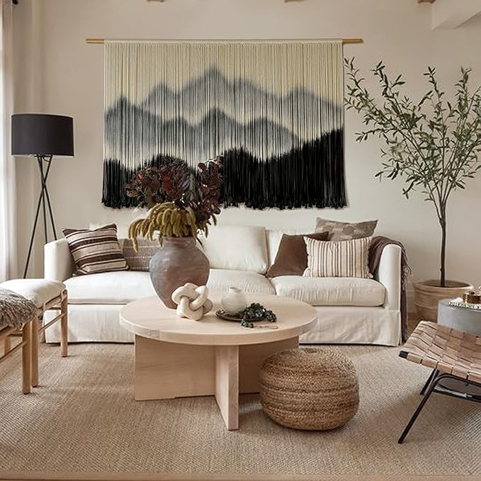 IOWER Macrame Wall Hanging Mountain Dip-Dyed Macrame Wall Decor Large Modern Fiber Art Boho Wall Decor 57" Wx35 L-Ruum Studio Home