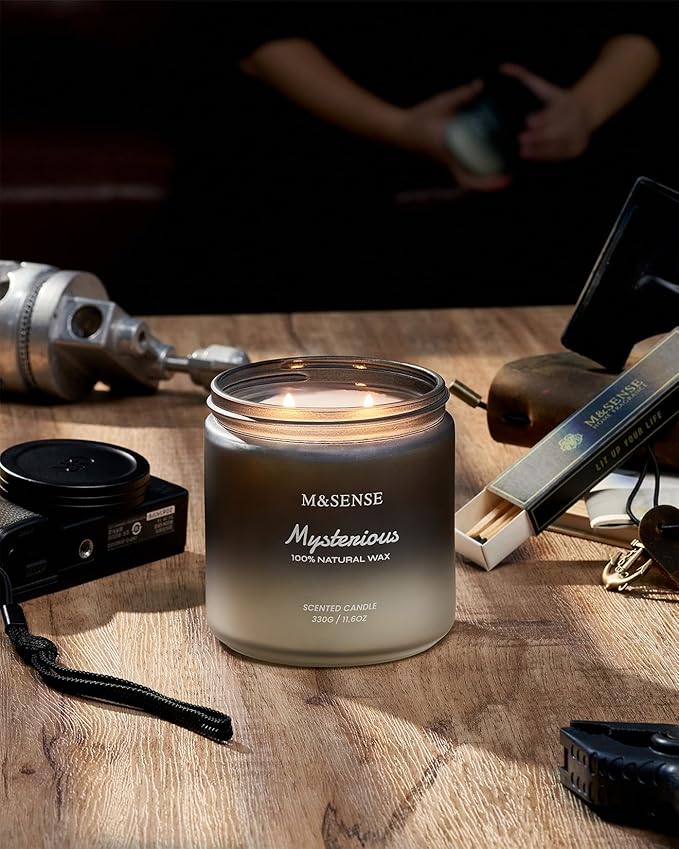 M&SENSE Pepper Lavender Scented Candles for Men, 2 Wick 11.6oz 70 Hours Slow Burning Natural Soy Candle for Christmas, Organic Black Masculine Candles Home Fragrance Holiday Candle for Him-Ruum Studio Home