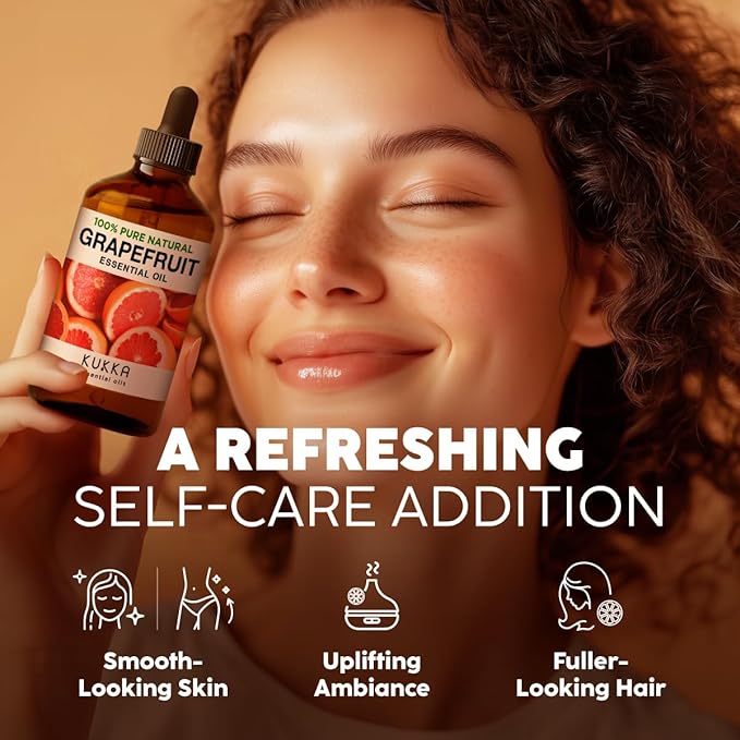 Kukka Grapefruit Essential Oil for Skin - 4 Fl Oz - 100% Natural Aromatherapy Grapefruit Oil for Diffuser & Hair - Soap Making Scent & DIY-Ruum Studio Home