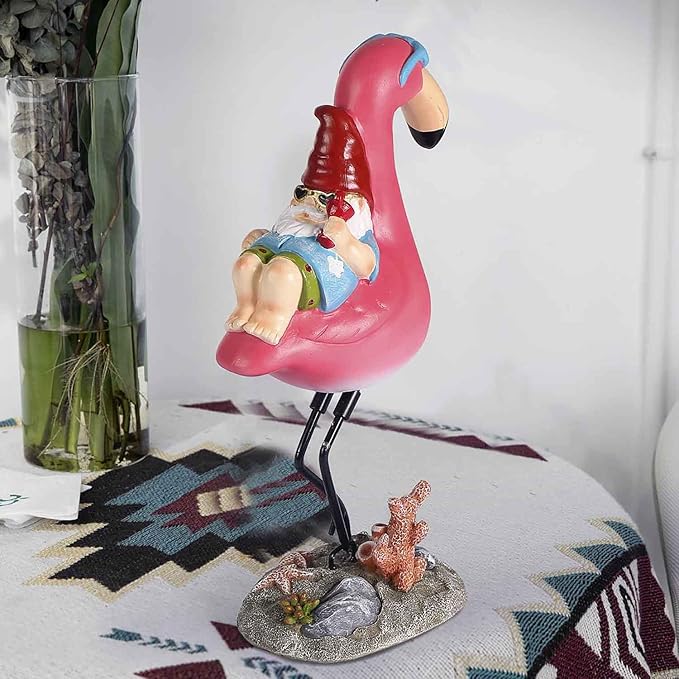 Gnome Garden Statue Funny Gnome Reclining on Flamingo Dwarf Figurines Resin Garden Gnomes Fall Decorations Outdoor for Patio Yard Lawn Porch Housewarming Ornament Gift-Ruum Studio Home