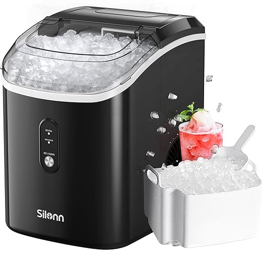 Nugget Ice Maker Countertop, Silonn Chewable Pellet Ice Machine with Self-Cleanin Function, 33lbs/24H Portable Ice Makers for Home Kitchen Officce, Black-Ruum Studio Home