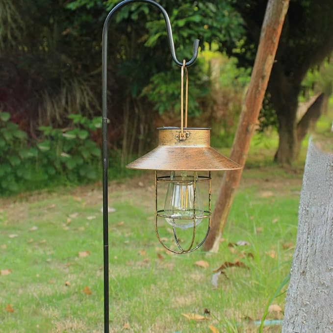 2 Pack Solar Lanterns, Outdoor Hanging Lights Metal with Shepherd Hook Warm White Edison Bulb Design for Garden and Birthday Gifts for Mom Grandma Wife ( Copper)-Ruum Studio Home