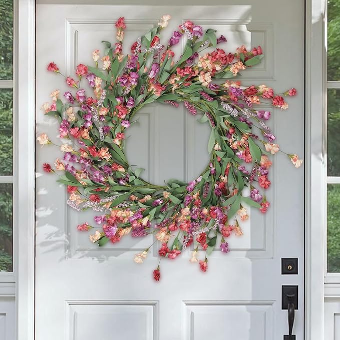 Artgar Front Door Wreath 24 Inch Spring/Summer Wreaths for Front Door, Front Door Wreaths for All Seasons for Indoor Outdoor Home Office Wall Window Wedding Farmhouse Decor (Red&Orange&Purple)-Ruum Studio Home