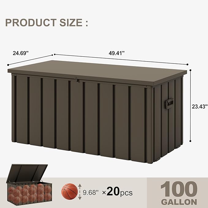 PURPLE LEAF Outdoor Deck Box 100 Gallon Waterproof Lockable Storage Box Container with Lid Deck Organization for Patio Cushions Side Table Pool Accessories Garden Tools, Brown-Ruum Studio Home