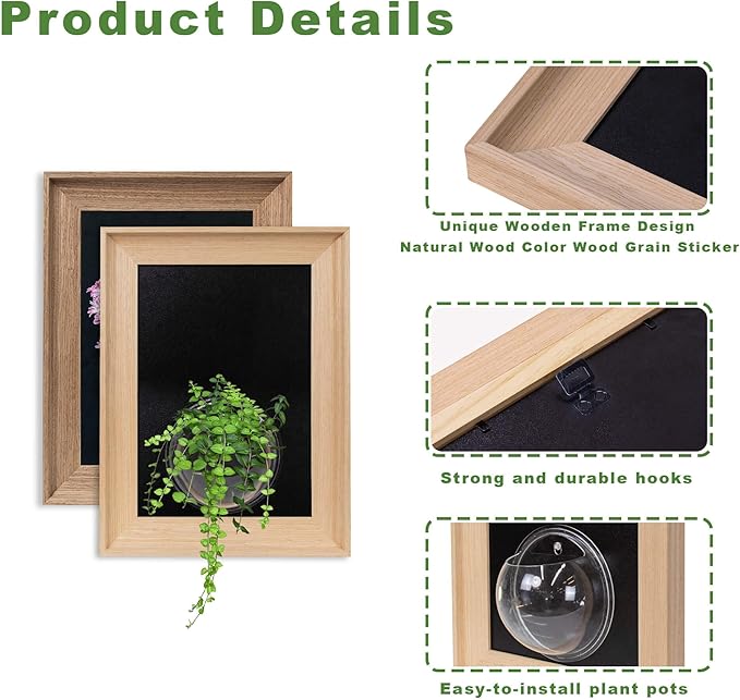 Wooden Frame Wall Hanging Planter for Hydroponic Plants，12X16 inch Wall Vase with Round Acrylic Propagation Station，Bathroom, Office, or Living Room Décor, Set of 2 Mix-Ruum Studio Home