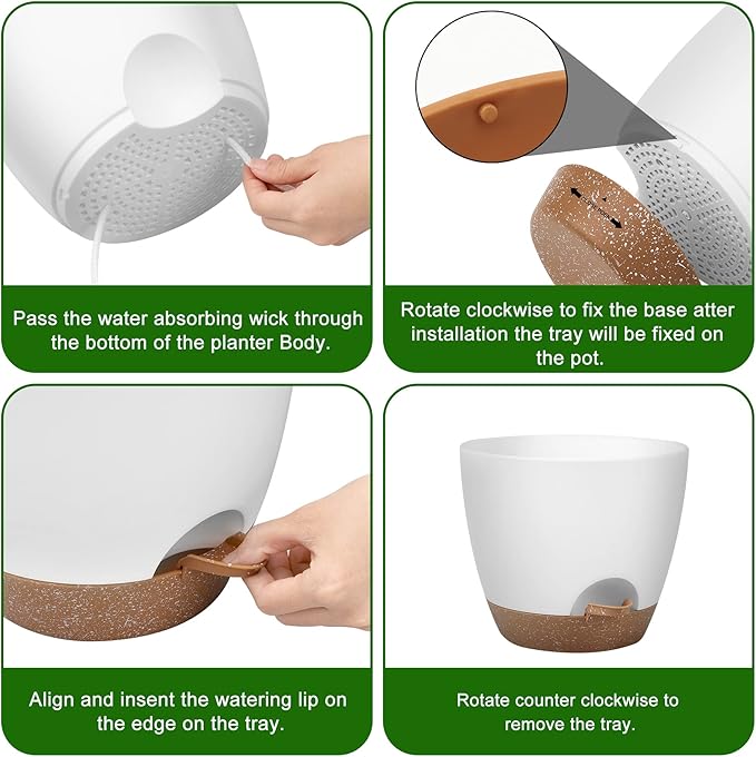 Plant Pots 12/10/9 Inch Self Watering Pots, Set of 3 Plastic Planters with Drainage Holes and Saucers,Plastic Flower Pots,Nursery Planting Pot for Indoor Out Door Plants(White)-Ruum Studio Home