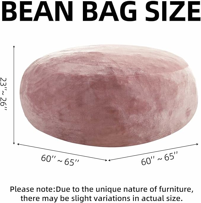 Bean Bag Chair 5Ft, Memory Foam Filled, Large Beanbag Chairs for Adults and Teens, Soft Sofa with Removable Flannel Cover, Round Couch for Living Room Bedroom College Dorm (Pink, 5FT-60×60"×24")-Ruum Studio Home