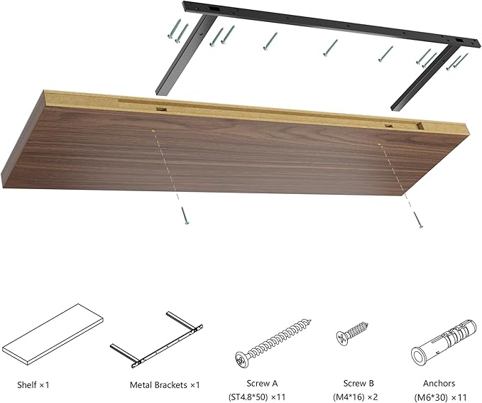 Wall Shelf Set of 2, Walnut Floating Shelves 36 in W x 10 in D x 1 in H, Wooden Floating Wall Shelf with Invisible Brackets for Living Room/Bedroom/Bathroom/Kitchen Storage and Decor-Ruum Studio Home