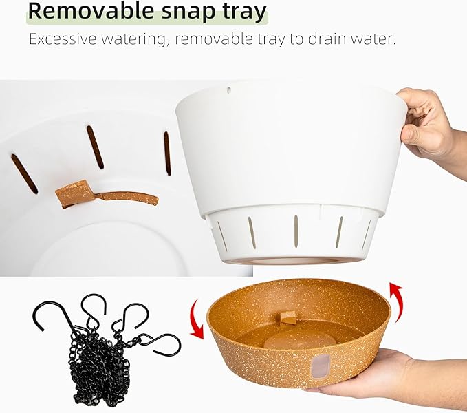 QCQHDU 2 Pack Hanging Planters for Indoor Outdoor Plants, 10 Inch Hanging Baskets Flower Pots with Reservoir Tray & Visible Water-Level-Ruum Studio Home