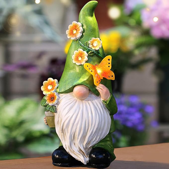 Snowrabbit Garden Gnomes Statue Outdoor Decor,10.5" Resin Solar Garden Gnome Outdoor Statues, Funny Gnomes Gardening Gifts for Women,Bithday Gifts for Grandma-Ruum Studio Home