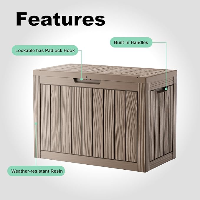 45 Gallon Deck Box Large Outdoor Storage for Patio Furniture,Outdoor Cushions,Garden Tools and Pool Supplies,Waterproof,Resin,Lockable(Grey)-Ruum Studio Home