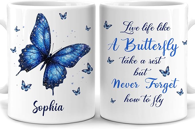 Hyturtle Personalized Inspirational Butterfly Mug - Butterfly Gifts For Women Lovers - Animal Gift For Bird Lover Her - Bird Gifts For Mom on Mother Day - Custom Coffee Cup Ceramic Mug 11 Oz 15 Oz-Ruum Studio Home