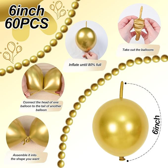 Gold Quick Link Balloons, 60PCS Linking for Balloon Wall Arch Chains, 6inch Linkable for Wedding Birthday Baby Shower Engagement Graduation Party Decorations-Ruum Studio Home