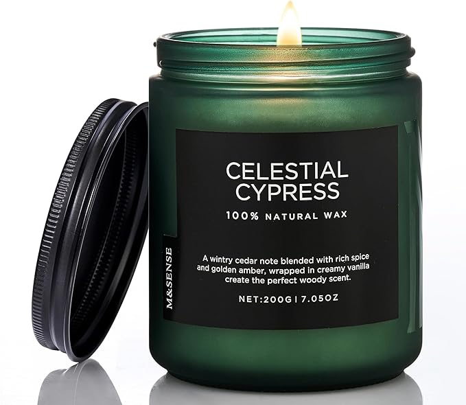 M&SENSE Celestial Cypress Scented Soy Jar Candles, Best Smelling Cedarwood Cardamom Scented Candles 7.05oz 50 Hour Long Lasting Burn, Non Toxic Natural Woody Scent Gifts for Men Women-Ruum Studio Home