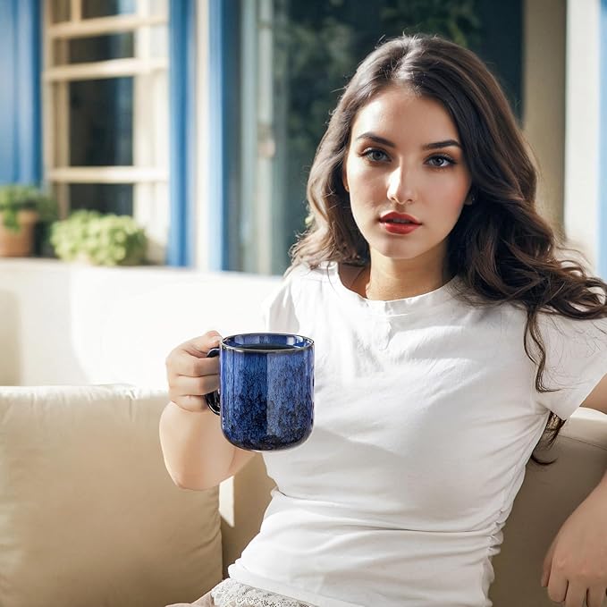 vancasso STARRY Coffee Mugs Set, 16 oz Ceramic Coffee Cups for Americano Hot Tea Iced Coffee Cold Brew Cocoa Milk Stoneware Mugs Set of 6, Dishwasher & Microwave Safe, Blue-Ruum Studio Home
