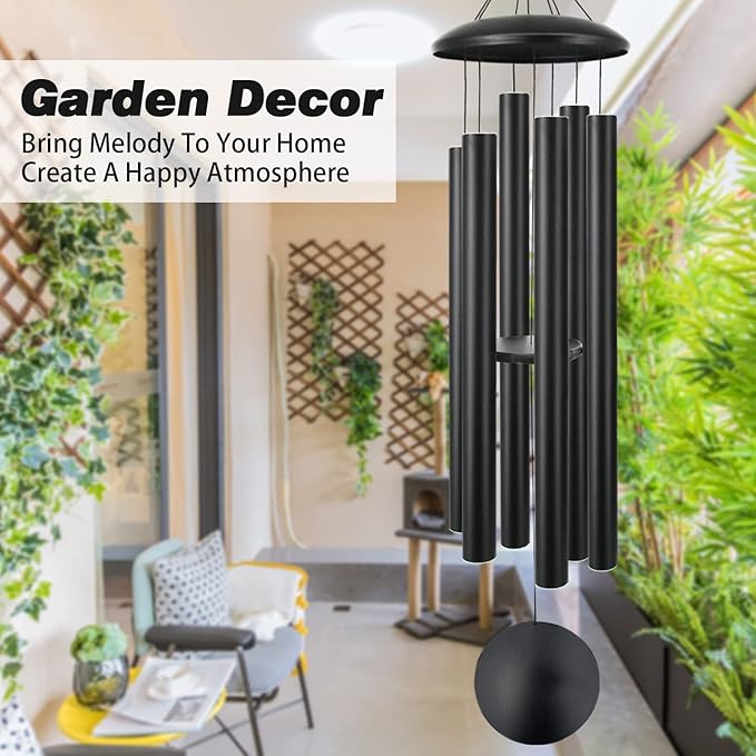 ASTARIN 60" Extra Large Wind Chimes Outside Metal WindChimes with Deep Tone, Outdoor Bass Windchimes for Patio Balcony Garden Yard Decoration,Black-Ruum Studio Home