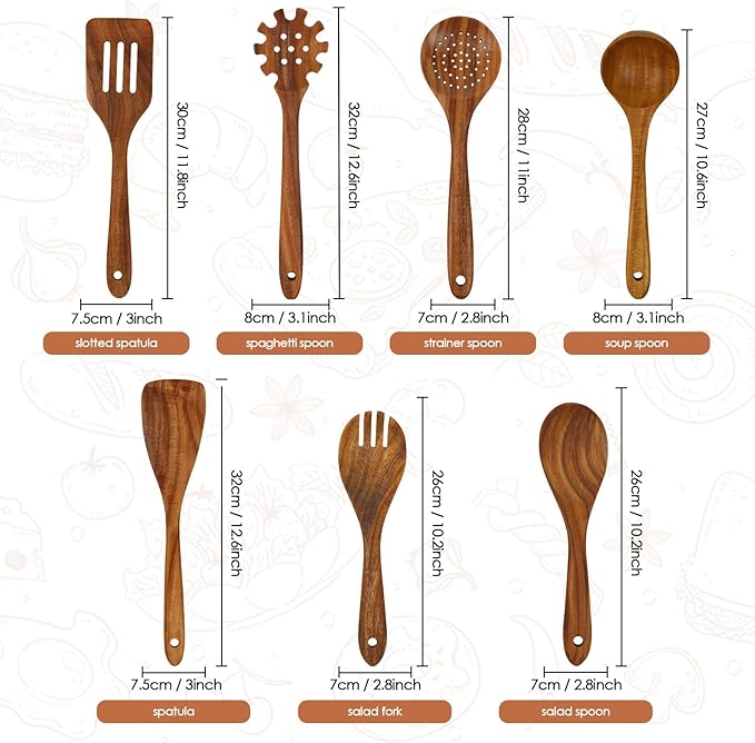 comfoyar Teak Wooden Spoons for Cooking, 7 Pieces Kitchen Cooking Utenails Set with Spatula and Ladle, Heat Resistant Kitchen Cookware for Nonstick Pan-Ruum Studio Home