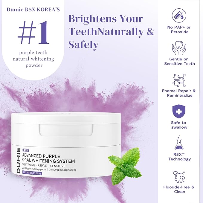 Teeth Whitening Powder,Remineralizing Hydroxyapatite Tooth Powder with Niacinamide,R5X Purple Color Corrector for Instant Brightening, Enamel Repair & Long-Lasting Natural White-30g-Ruum Studio Home
