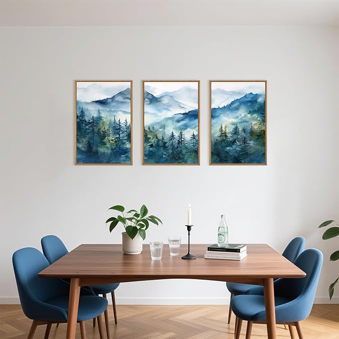 Celestdeco Blue Ridge Mountains Forest Framed Canvas Wall Art Set, Natural Landscape Wall Decor, Green Pine Trees Wall Painting, Woodland Artworks for Living Room, Bedroom, Dining Room - 16"x24"x3-Ruum Studio Home