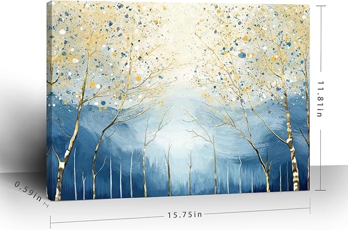 amatop Abstract Tree of Life Wall Art– Modern Blue Yellow Picture Forest Birch Mountain Canvas Print Minimalist Landscape Small Nature Artwork for Bathroom Bedroom Office Decor,16x12 Inch-Ruum Studio Home