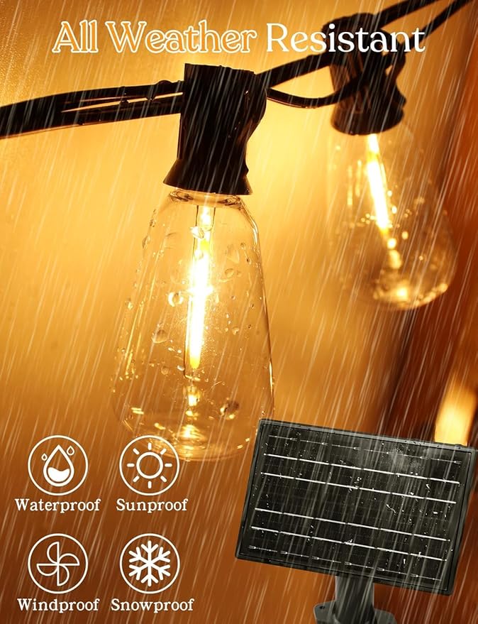 100 FT Solar String Lights Outdoor Waterproof with Remote & USB Port, Solar Power Patio Hanging Lights with Dimmer, Shatterproof LED Edison Bulb Outdoor String Lights for Outside Cafe Yard Fence-Ruum Studio Home