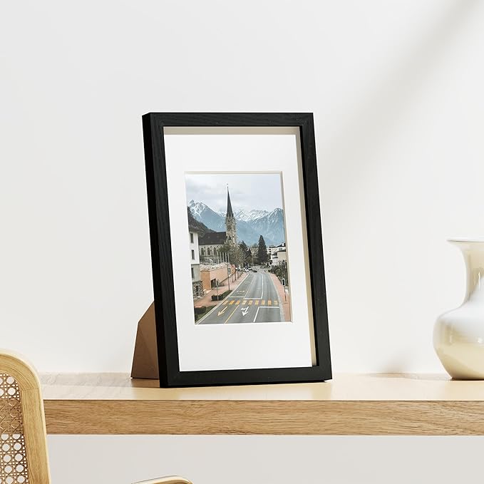 Vittanly 8x12 Picture Frames Set of 9, Shatter Resistant Plexiglass, Display 6x8 Pictures with Mat or 8x12 without Mat, Photo Frames for Wall or Tabletop, Engineered Wood, Black-Ruum Studio Home