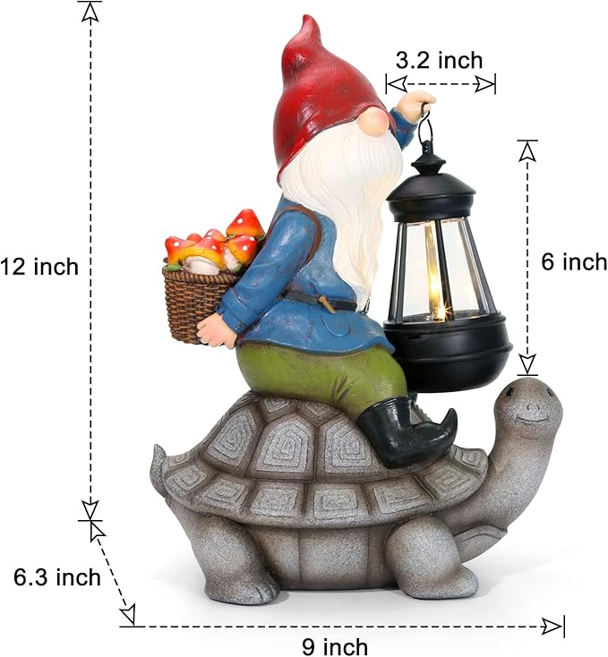Gnome and Turtle Garden Decor, Large Outdoor Garden Sculptures & Statues, Outside Patio Yard Lawn Decorations, Housewarming for Women, Mom, Grandma with Solar Lantern-Ruum Studio Home