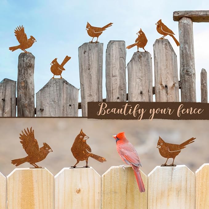 5PCS Rusty Birds Decoration, Garden Decor Spring Decorations Outdoor, Metal Birds Yard Decor Perfect Yard Art and Large Outdoor Ornaments, Cardinal Gifts，Metal Bird Silhouette Statues-Ruum Studio Home