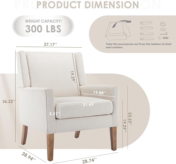 COLAMY Modern Wingback Living Room Chair, Upholstered Fabric Accent Armchair, Single Sofa Chair with Lounge Seat and Wood Legs for Office/Bedroom/Reading Spaces, Beige-Ruum Studio Home