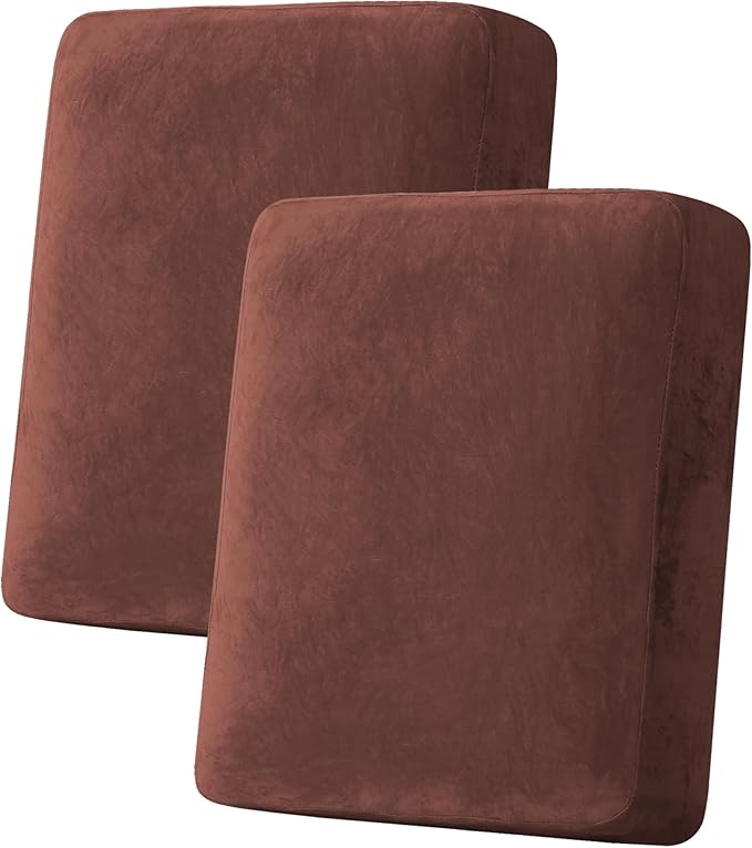 H.VERSAILTEX Velvet Stretch Couch Cushion Cover Plush Cushion Slipcover for Chair Loveseat Sofa Cushion Furniture Protector Seat Cushion Sofa Cover (2 Piece Medium Sofa Cushion Covers, Burnt Brick)-Ruum Studio Home