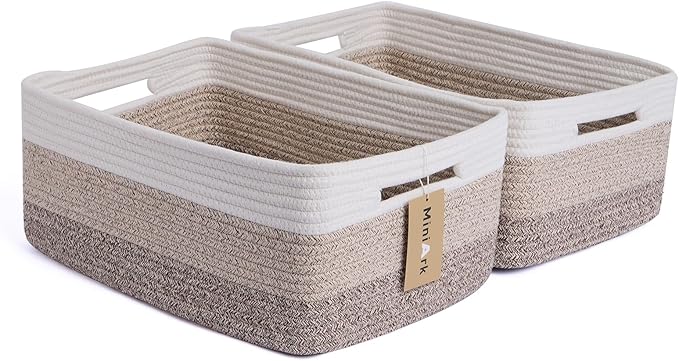 Large Storage Baskets for Shelves, Closet Organizers Bins for Clothes Blanket Towels, Baby Nursery, Toy Baskets Box, Woven Rope Baskets, 17 x 13 x 7.5”, 2 Packs Gradient Brown-Ruum Studio Home