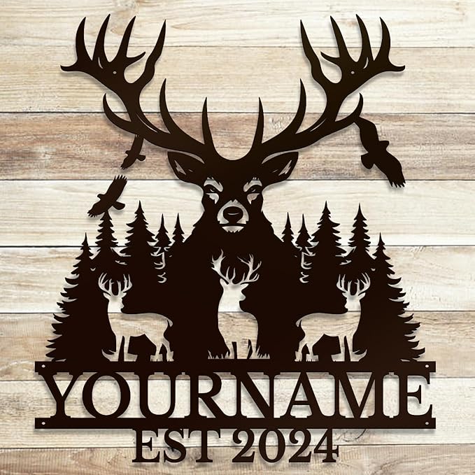 Personalized Metal Signs: Custom Shed Wall Decor, Black Deer Wall Art, Home Signs Plaques, Outdoor Decorative Signage (Style A)-Ruum Studio Home