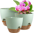Big Self Watering Pots 12/10/9 inch, Planter, Plant Pots with Mesh Drainage Holes for Indoor Outdoor Garden Plants, Plastic Flower Pots with Removable Deep Reservoir, Green with Brown-Ruum Studio Home