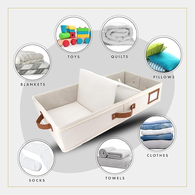 HOMELUX THEORY 2pc Under Bed Storage Containers, Bedroom Under the Bed Drawer Storage Organizer with Bins and Lids, Medium Underbed Clothes Storage Box Ideal for Blanket, Fabric, & Shoes (Ivory)-Ruum Studio Home