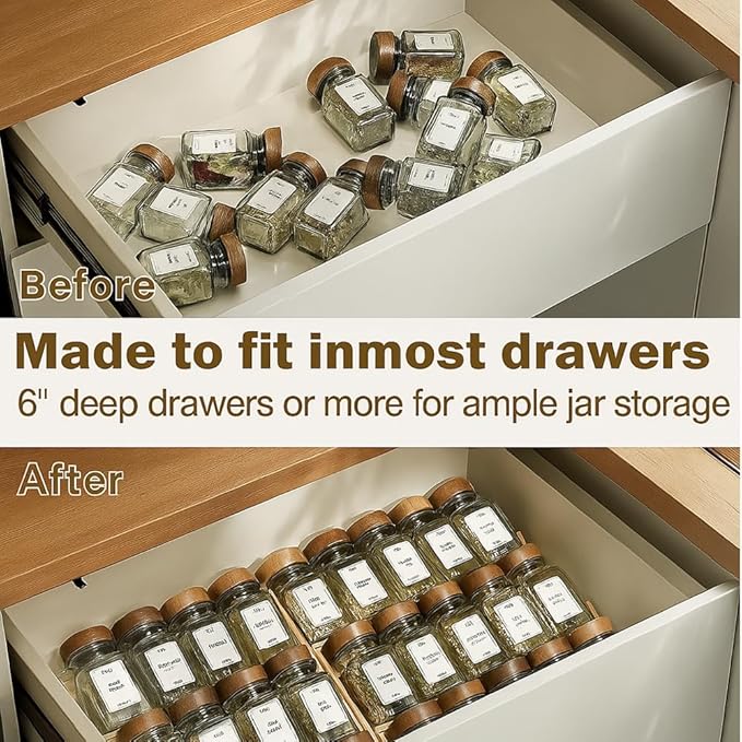 Bamboo Spice Rack Organizer - 3 Tier Foldable Wooden Spice Rack for Countertop, Cabinet & Drawer- Organic Bamboo-Extra Sturdy Wooden Spice Shelf, No Spice Jars Included-Ruum Studio Home